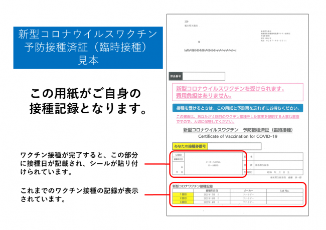 新型コロナワクチン予防接種済証の見本図