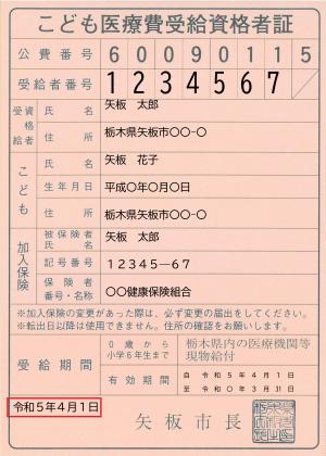 新・こども医療費受給資格者証（小学生まで）